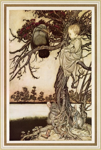 JMバリー作「ケンジントンガーデンズのピーターパン」からカラスと話す1906 作： Arthur Rackham